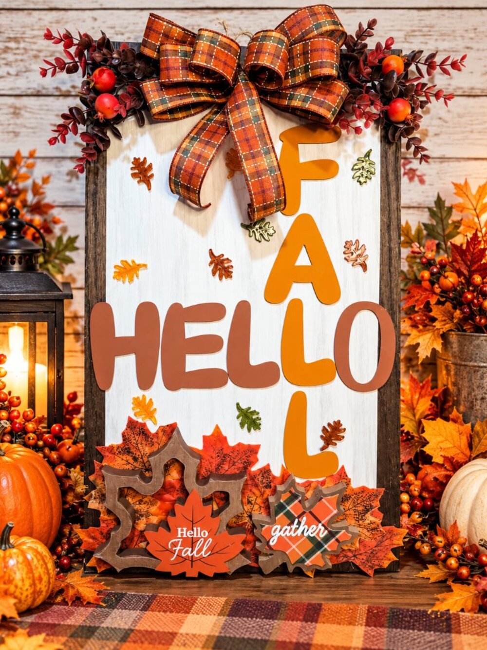 Oak Wood Fall Hello Fall Sign Autumn Harvest Wall Decor Rustic Handmade